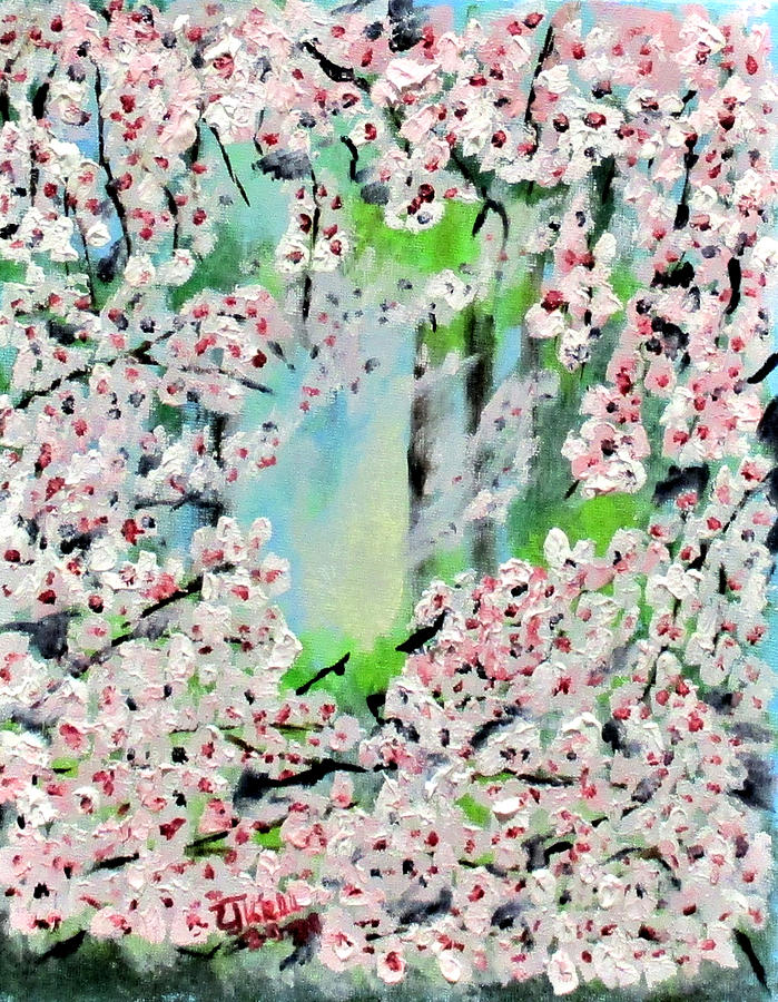 Kims Cherry Blossoms Painting by Clyde J Kell