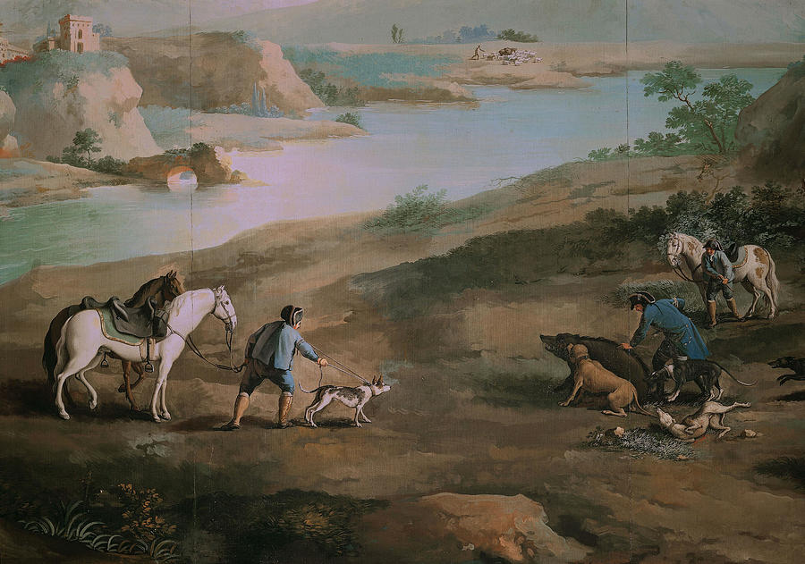 Dog Painting - King Charles IV and Godoy while hunting -detail-. by Zacarias Gonzalez Velazquez -1763-1834-