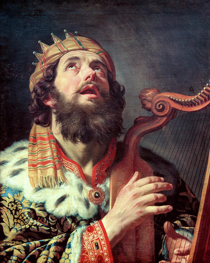 Vintage Painting - King David Playing the Harp by Gerard van Honthorst 1622 by Gerard van Honthorst