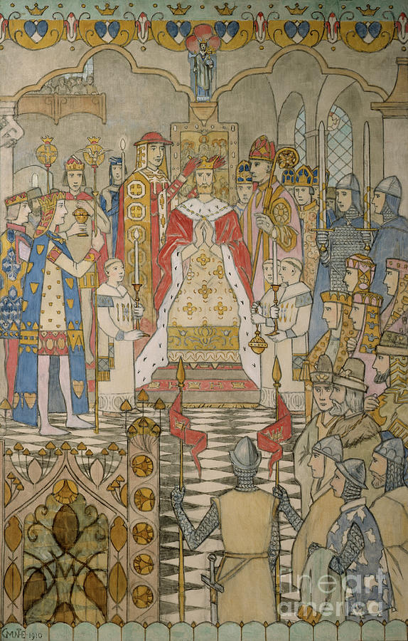 King Haakons coronation, 1910 Painting by O Vaering by Gerhard Munthe