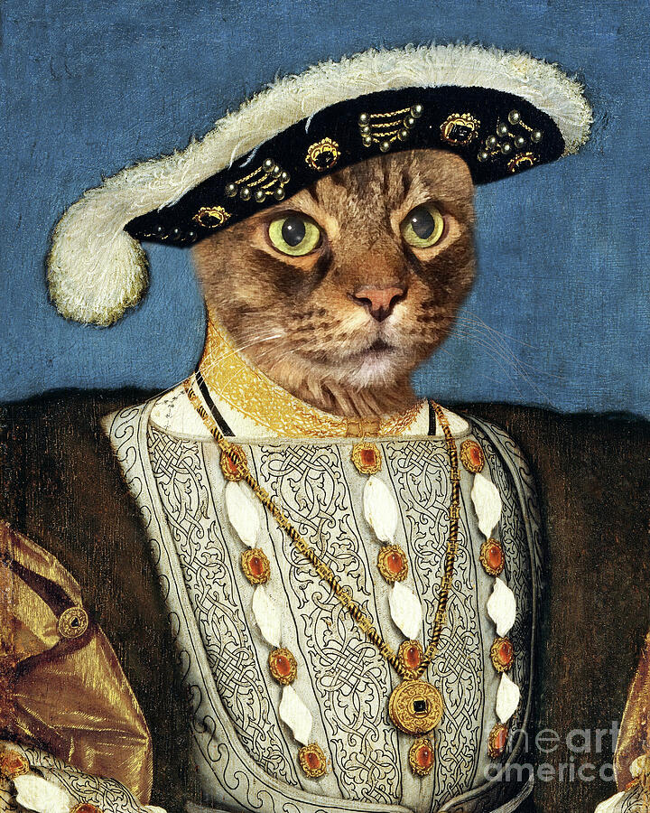 Surrealism Painting - King Henry VIII cat portrait by Delphimages Photo Creations