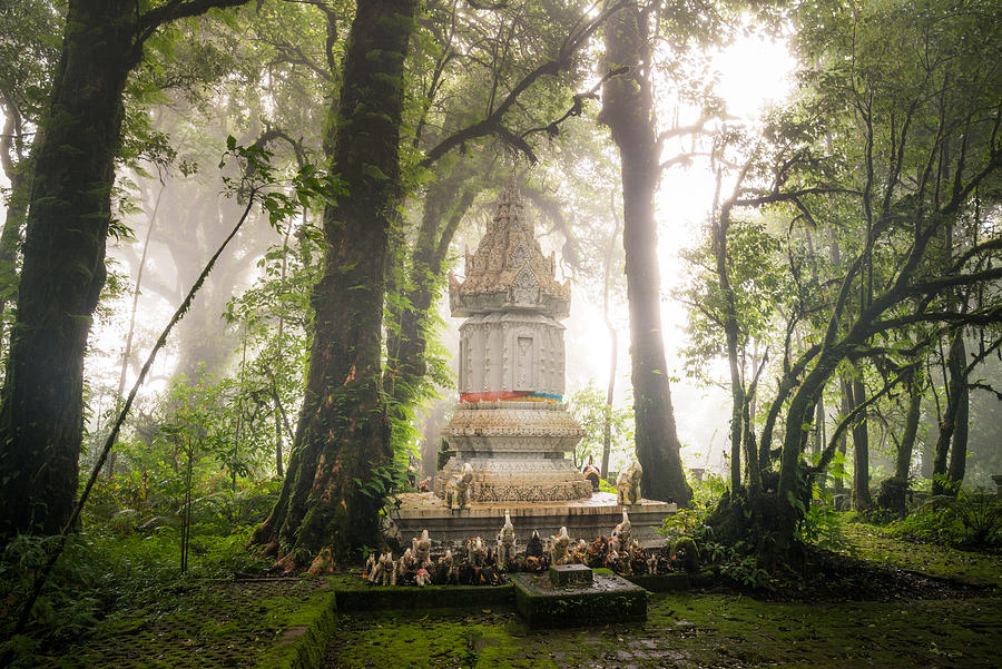 King Inthawichayanon’s stupa on the top of Doi Inthanon mountain the highest mountain of Chiangmai, Thailand. Photograph by Boy_Anupong