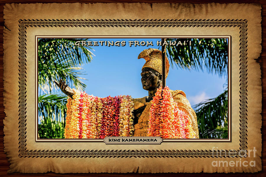 King Kamehameha Statue Leis Hawaiian Style Postcard Photograph by Aloha Art