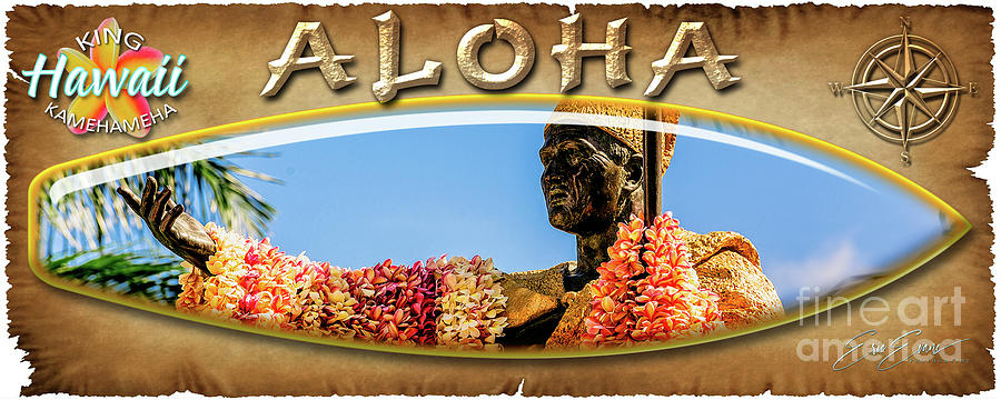 King Kamehameha Statue Leis Surf Board Oahu Hawaii Photograph by Aloha Art