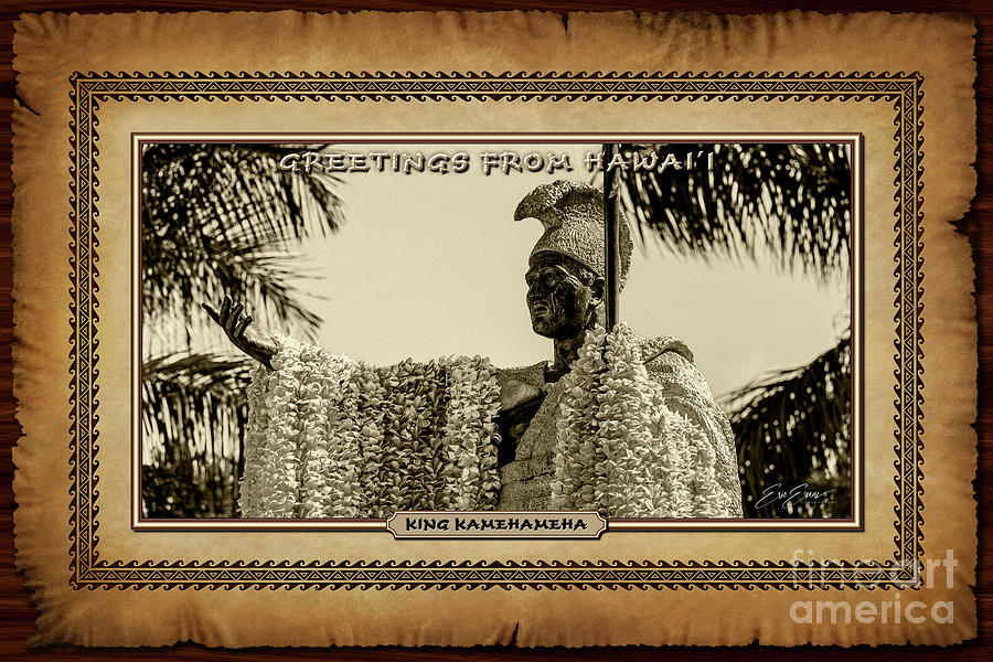 King Kamehameha Statue Leis Vintage Hawaiian Style Postcard Photograph by Aloha Art