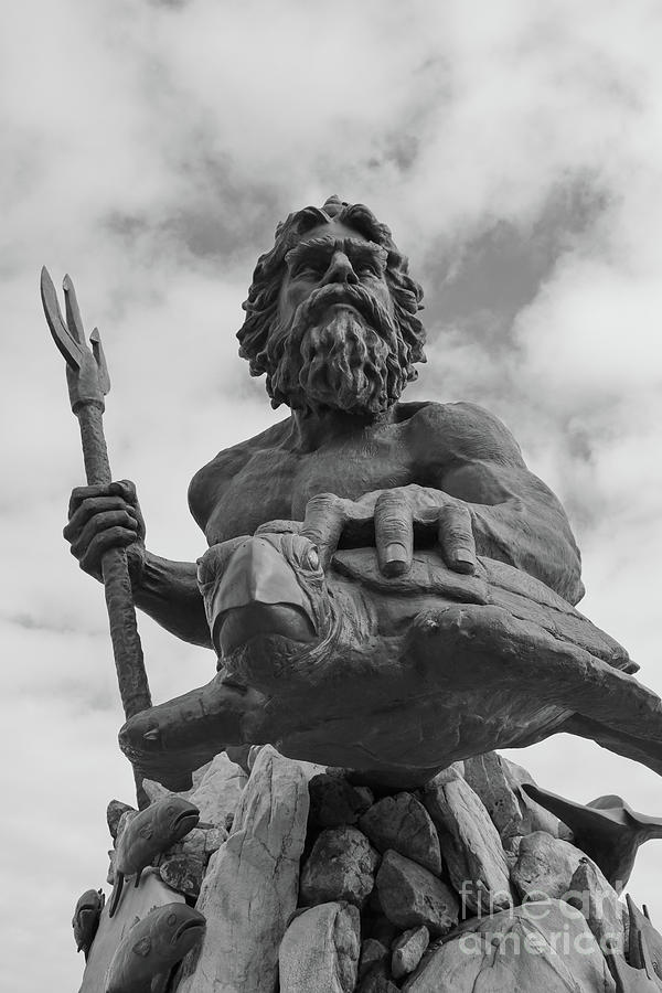 King Neptune Statue in Virginia Beach VA 7795 bw Photograph by Jack Schultz