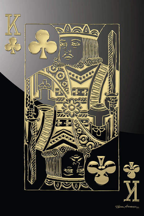 King of Clubs in Gold on Black   Digital Art by Serge Averbukh