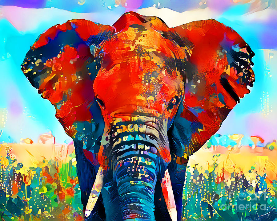King of Elephants in Vibrant Contemporary Art 20210715 Photograph by Wingsdomain Art and Photography