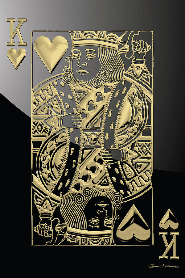Playing Cards Digital Art - King of Hearts in Gold on Black by Serge Averbukh