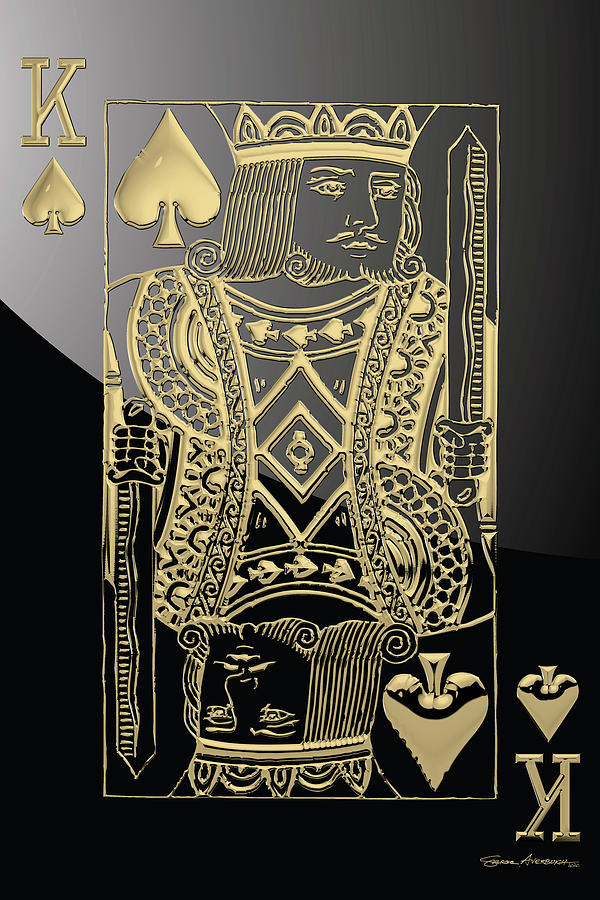 Playing Cards Digital Art - King of Spades in Gold on Black   by Serge Averbukh