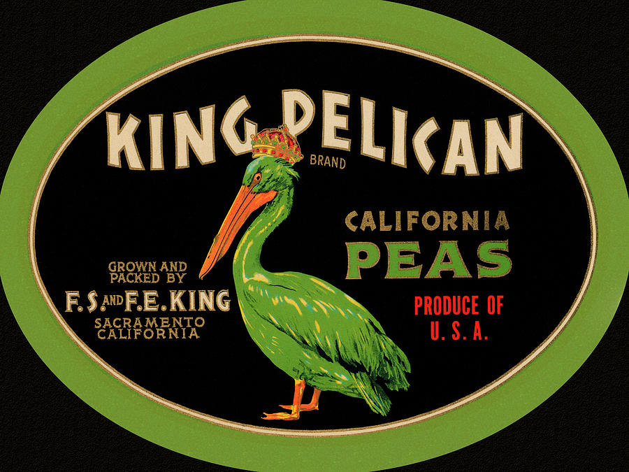 Vintage Drawing - King Pelican California Peas by Vintage Food Labels