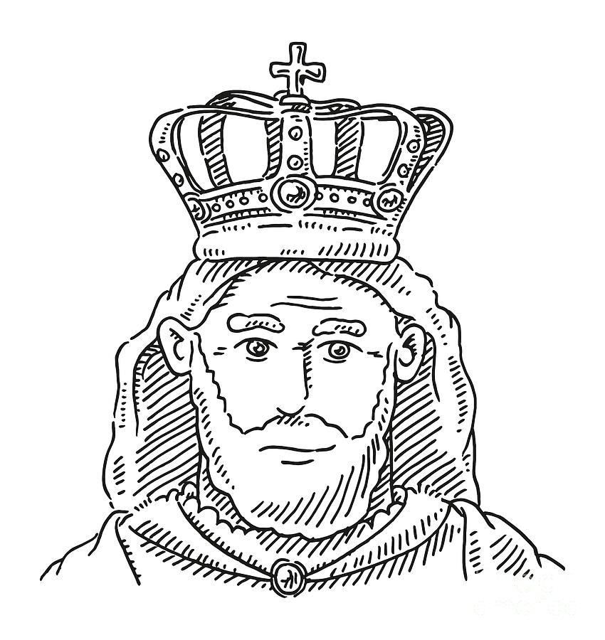 King Portrait Crown Monarch Drawing Drawing by Frank Ramspott Fine