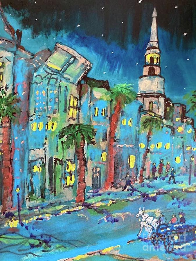 King Street Charleston Sc At Night Painting By Patrick Grills Fine   King Street Charleston Sc At Night Patrick Grills 