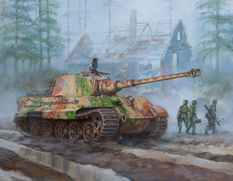 Platoon Movie Painting - King Tiger tank in WWII Battle of the Bulge by Philip Arena