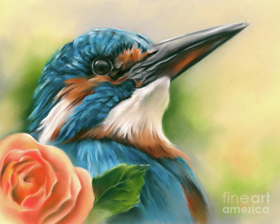 Kingfisher and Orange Rose Painting by MM Anderson