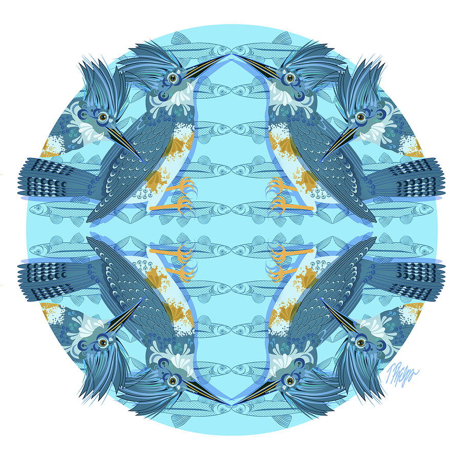 Kingfisher Digital Art - Kingfisher Blue Minnow Nature Mandala by Tim Phelps