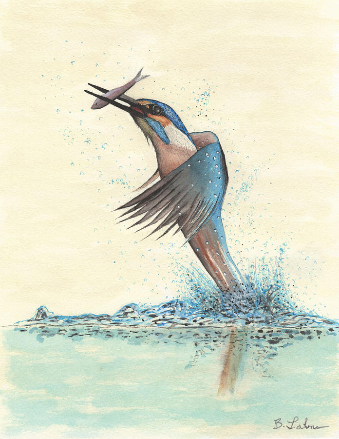 Kingfisher in Action Painting by Bob Labno
