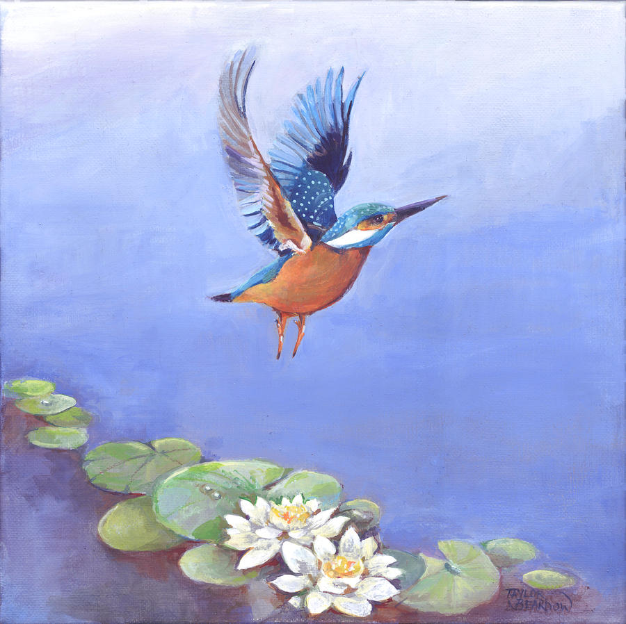 Kingfisher in Flight Painting by Penny Taylor-Beardow