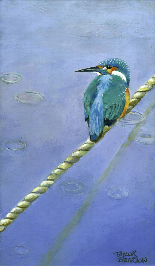 Kingfisher in the Rain Painting by Penny Taylor-Beardow