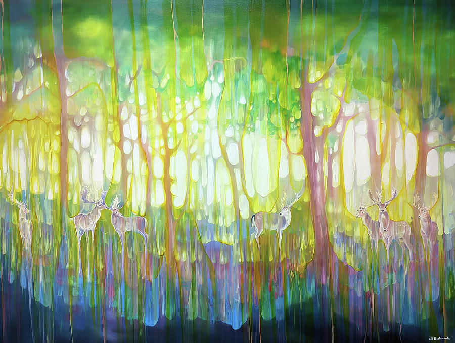Deer Painting - Kings of the Golden Forest by Gill Bustamante