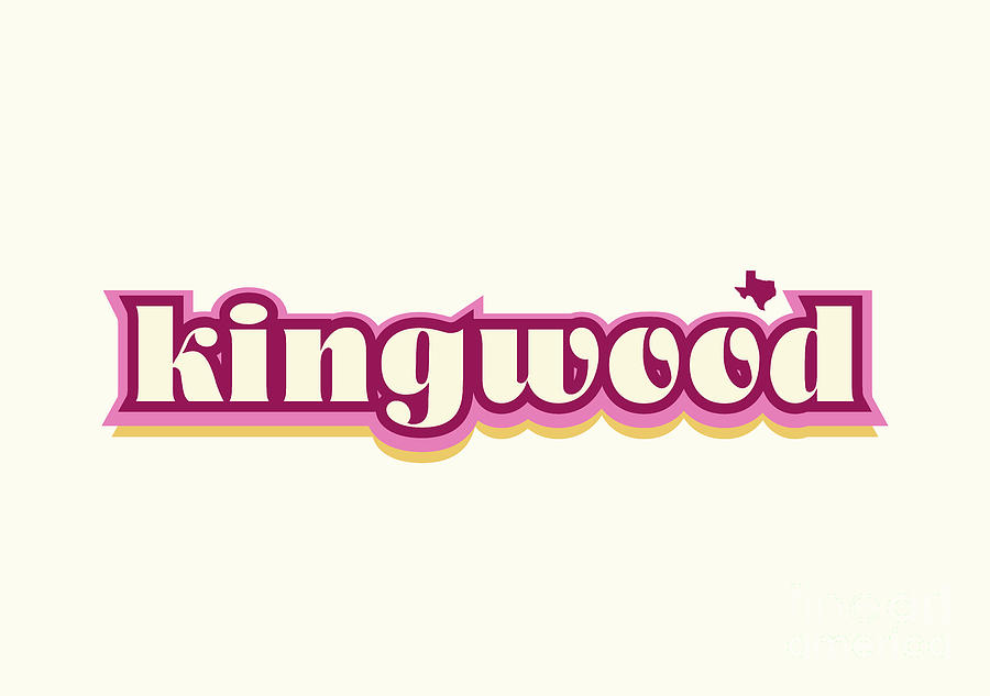 Kingwood Texas - Retro Name Design, Southeast Texas, Pink, Maroon, Yellow Digital Art by Jan M Stephenson