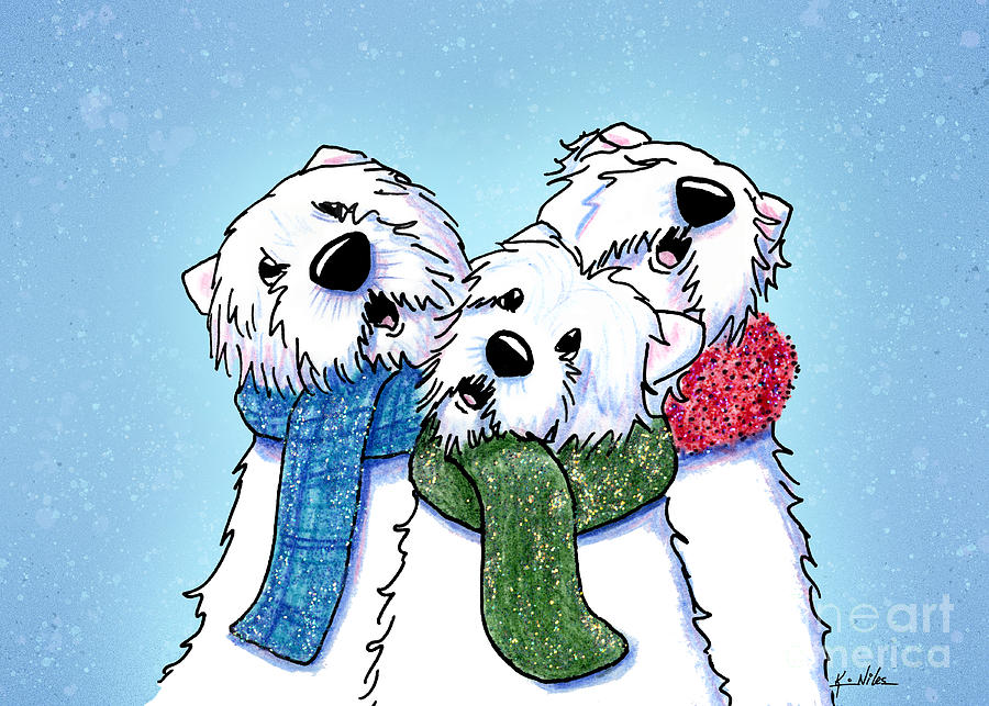 KiniArt Westie Carolers Mixed Media by Kim Niles - Fine Art America