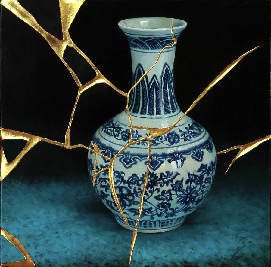 Kintsugi with Flower Vase Painting by Bruno Capolongo