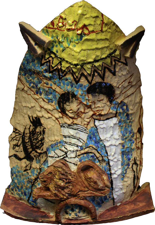 Kintu and Nambi Ggulu Bids Them Farewell Ceramic Shield Painting by Gloria Ssali