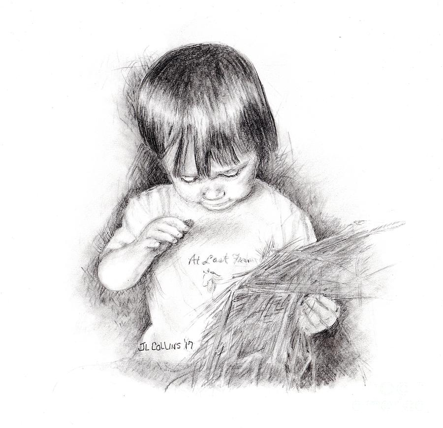 Kira in the Hay Drawing by J L Collins