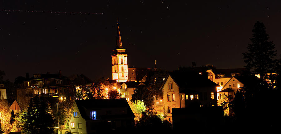 Deutschland Photograph - Kirchturm in der Nacht mit Sternen by Robert Friedrich