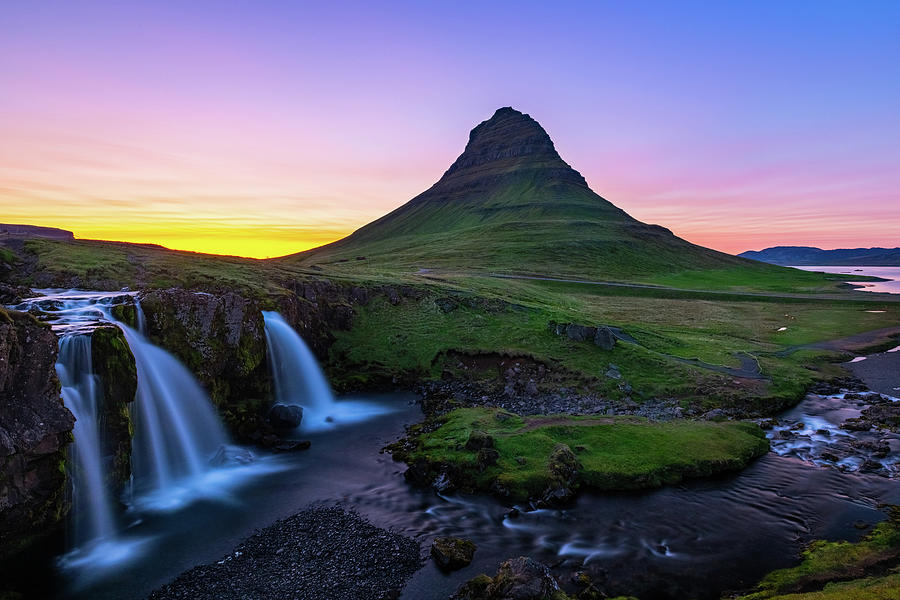 Kirkjufell mountain and Kirkjufellsfoss waterfall at sunset Photograph ...