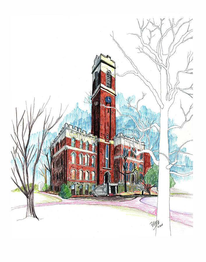Kirkland Hall at Vanderbilt University Drawing by Yang Luo-Branch