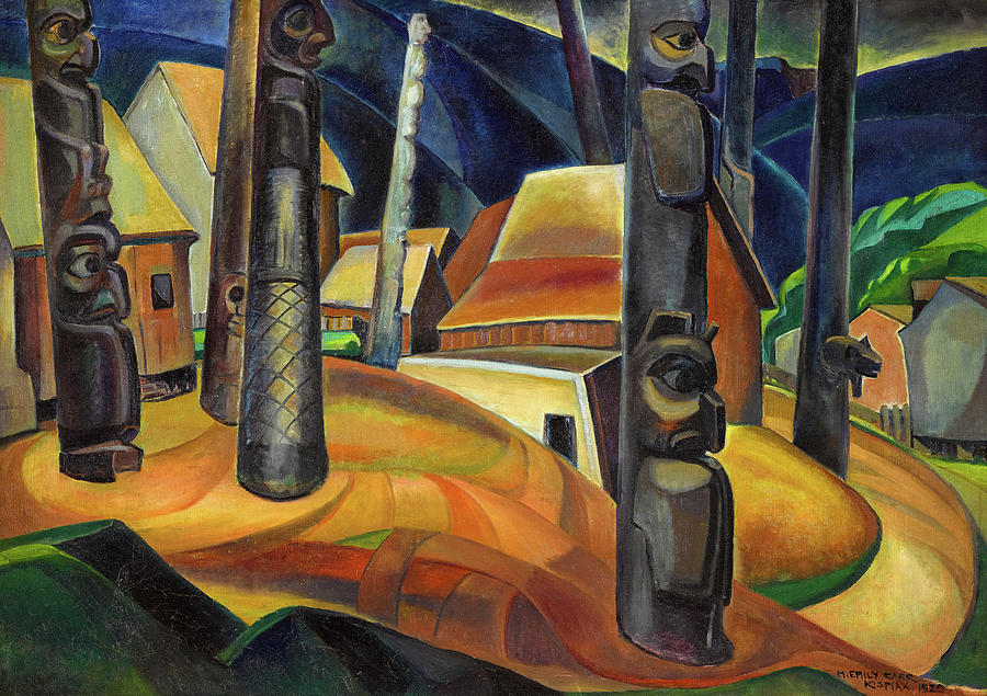 Landscape Painting - Kispiax Village, 1929 by Emily Carr