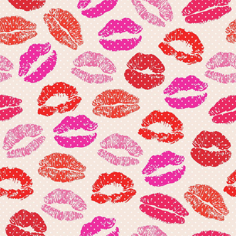 Kiss me - Lovely lips illustration pattern Drawing by Julien - Pixels