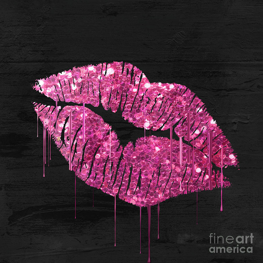 Glitter Lips Painting - Kiss Me Pink by Mindy Sommers