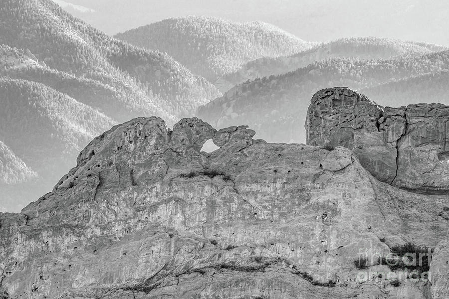Kissing Camels Rock Formation Grayscale Photograph by Jennifer White