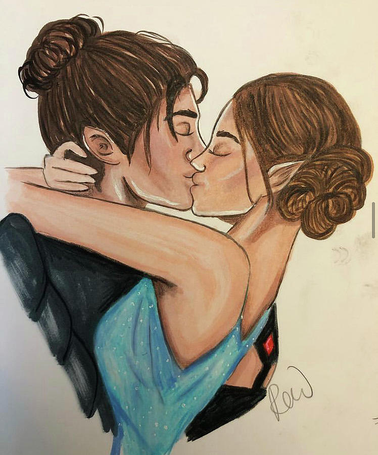 Kissing Cassian and Nesta Drawing by Rebecca Wood
