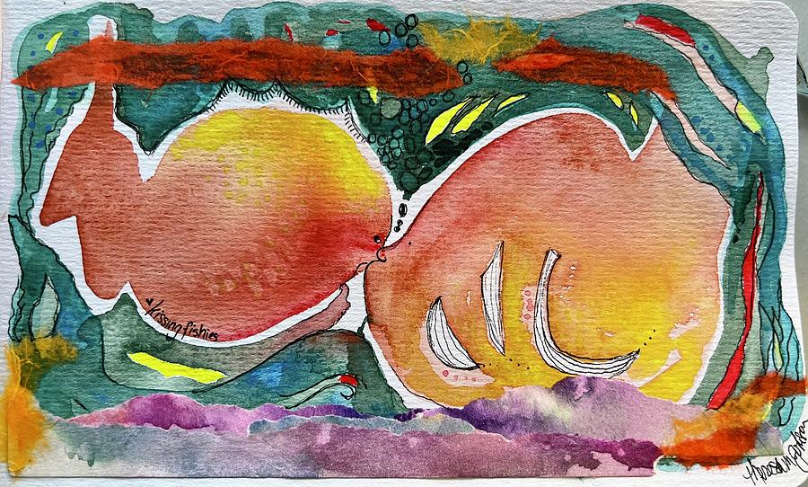 Kissy Fishy Painting by Theresa Marie Johnson