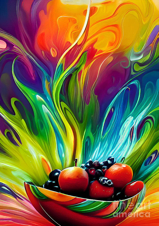 Abstract Digital Art - Kitchen Art Fruit Apples and Berries by Lauries Intuitive