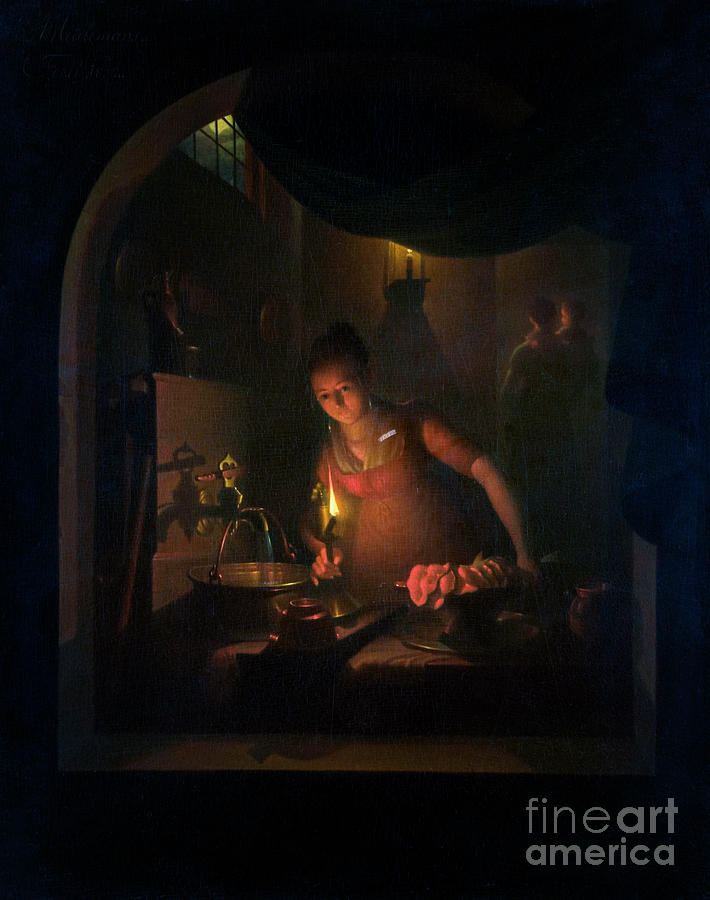 Kitchen By Lamplight Painting