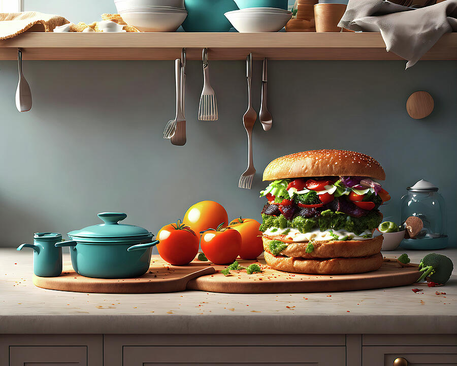 Kitchen Colossal Burger Challenge Ai Art by AI Digital Kitchen Colossal Burger Challenge Ai Art by AI Digital