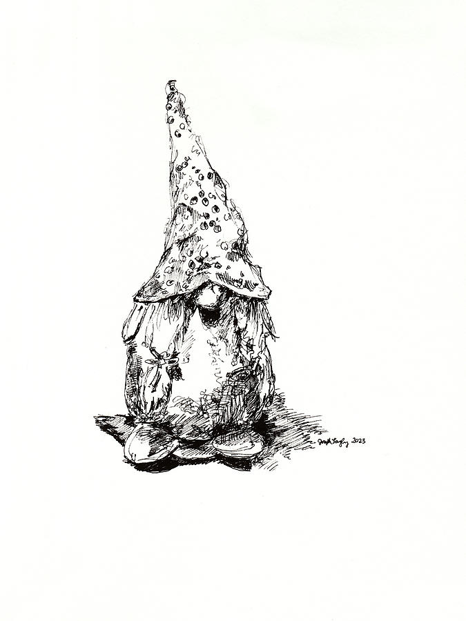 Kitchen Gnome on Leaf Plate Drawing by Joseph A Langley