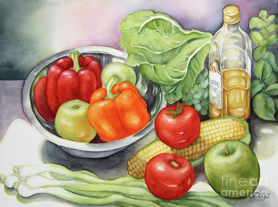 Colors of salad still life Painting by Inese Poga