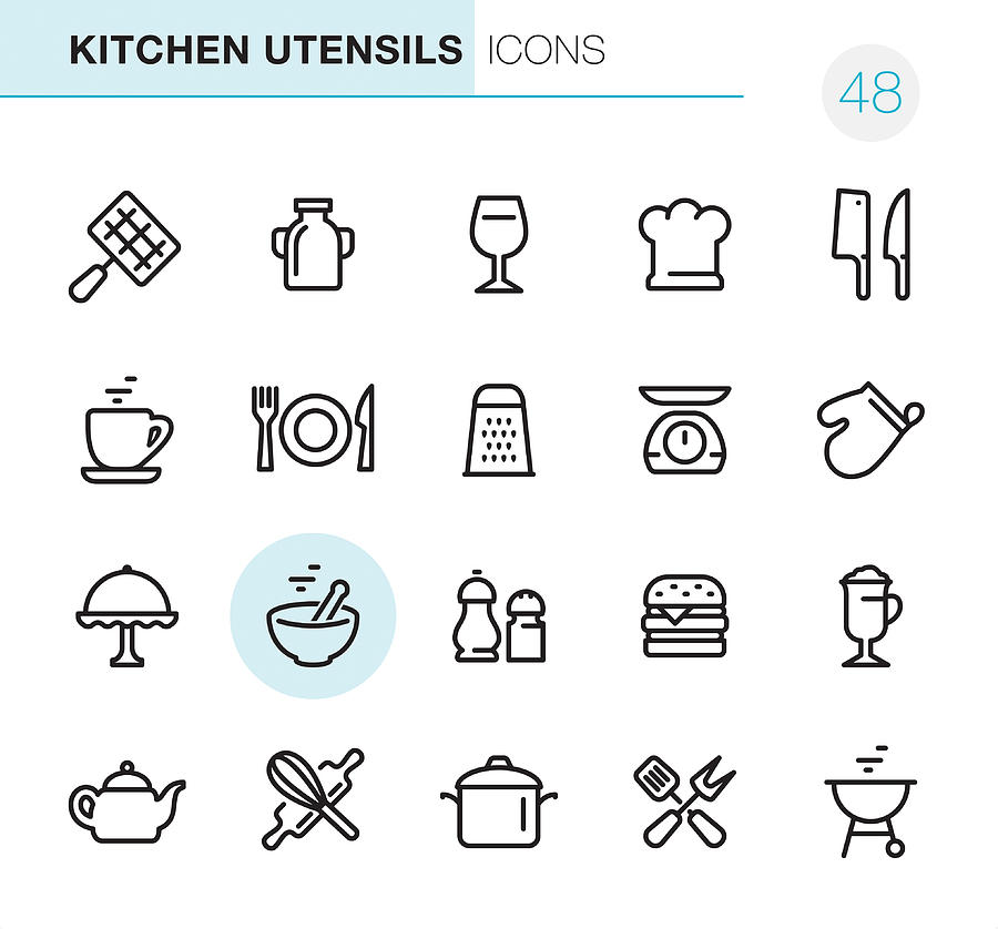 Kitchen Utensils - Pixel Perfect icons Drawing by Lushik