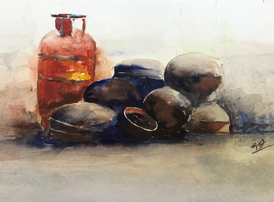 Kitchen Utensils Watercolor 2 Painting by George Jacob