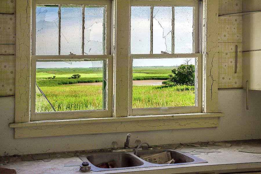 Kitchen Window Prairie View - view from abandoned ND homestead kitchen window Photograph by Peter Herman