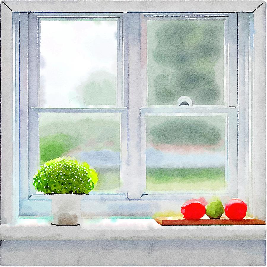 Kitchen Windowsill II Painting by Bonnie Bruno