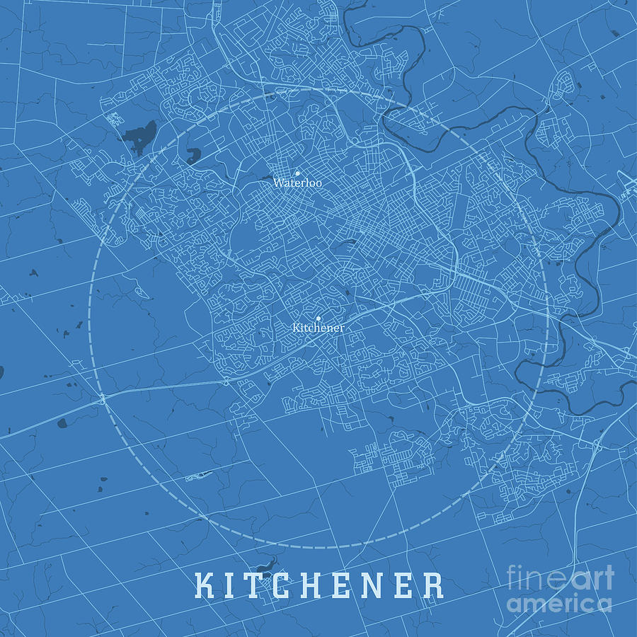 Kitchener ON City Vector Road Map Blue Text Digital Art by Frank ...