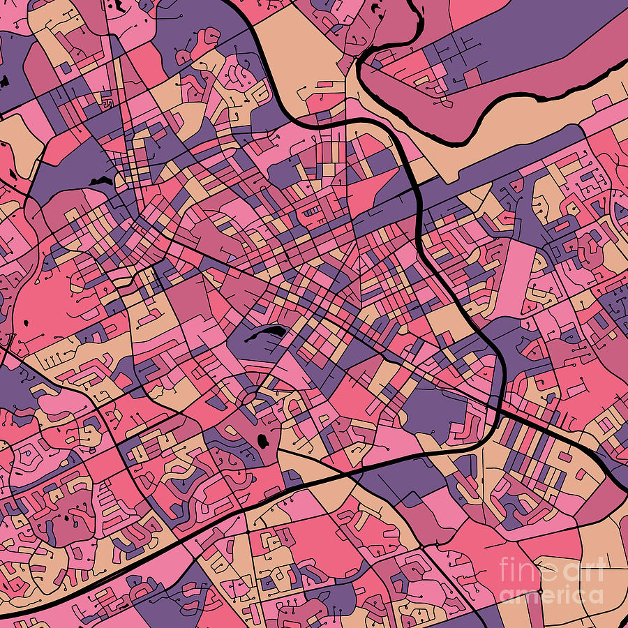 Kitchener Ontario map in Purple and Pink Digital Art by Pattern Maps ...