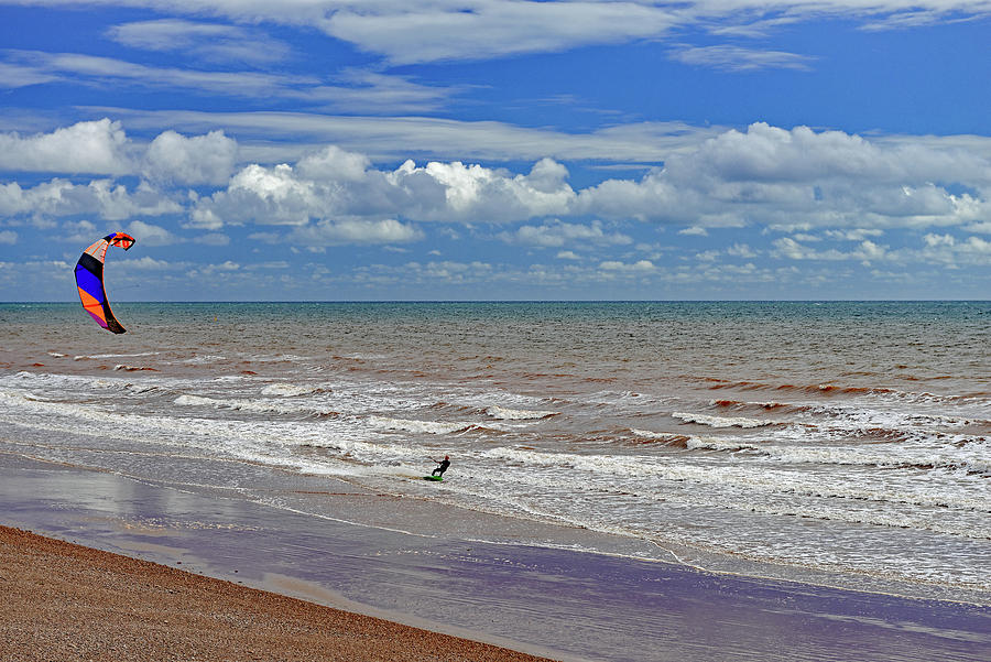 Landscape Photograph - Kite-surfer At Sidmouth by Rod Johnson